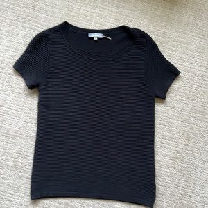 Neiman Marcus soft short sleeve ribbed black sweater.